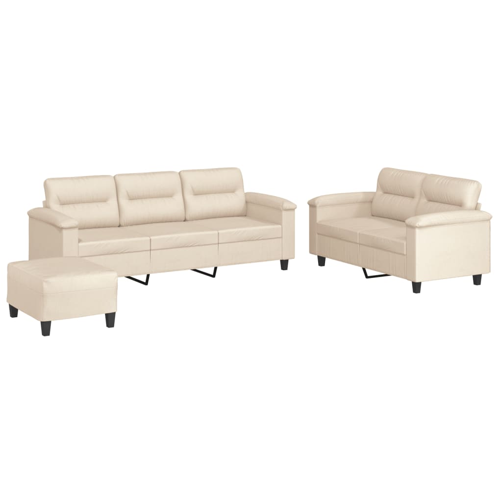 3-tlg. Sofagarnitur mit Kissen Beige Mikrofasergewebe