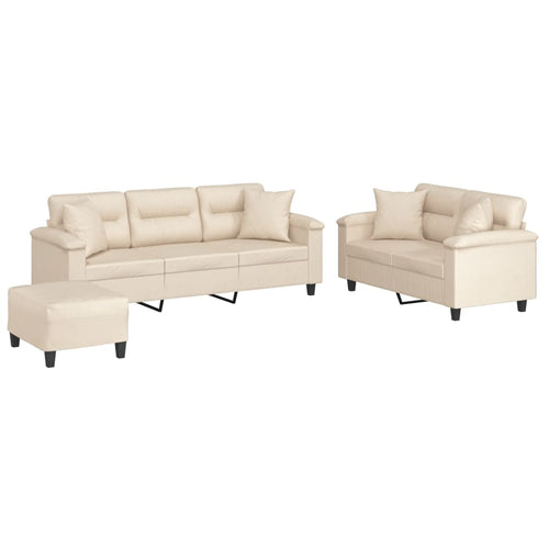 3-tlg. Sofagarnitur mit Kissen Beige Mikrofasergewebe