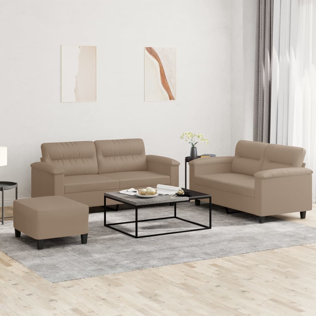 3-tlg. Sofagarnitur mit Kissen Cappuccino-Braun Kunstleder