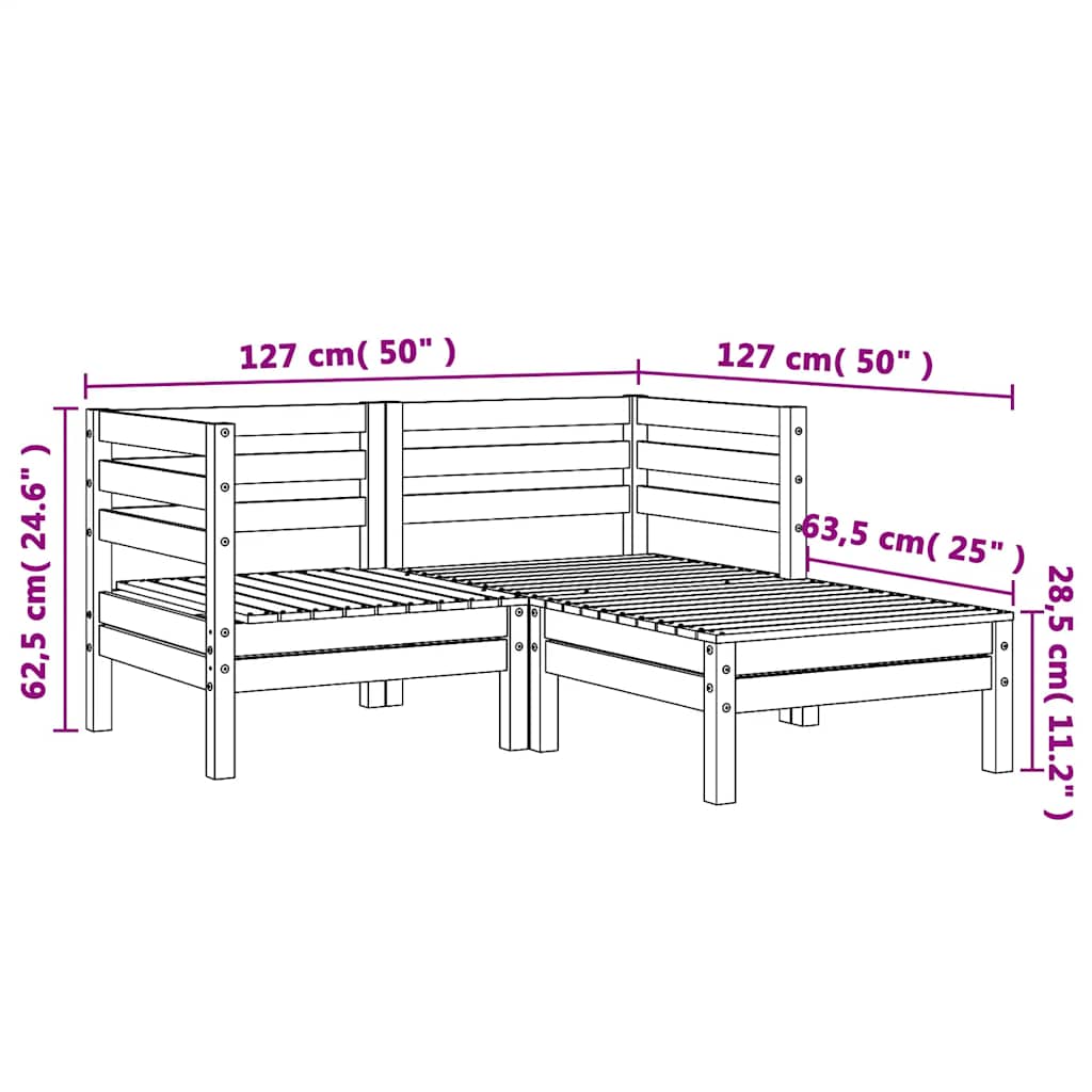 Gartensofa 2-Sitzer mit Hocker Wachsbraun Massivholz Kiefer
