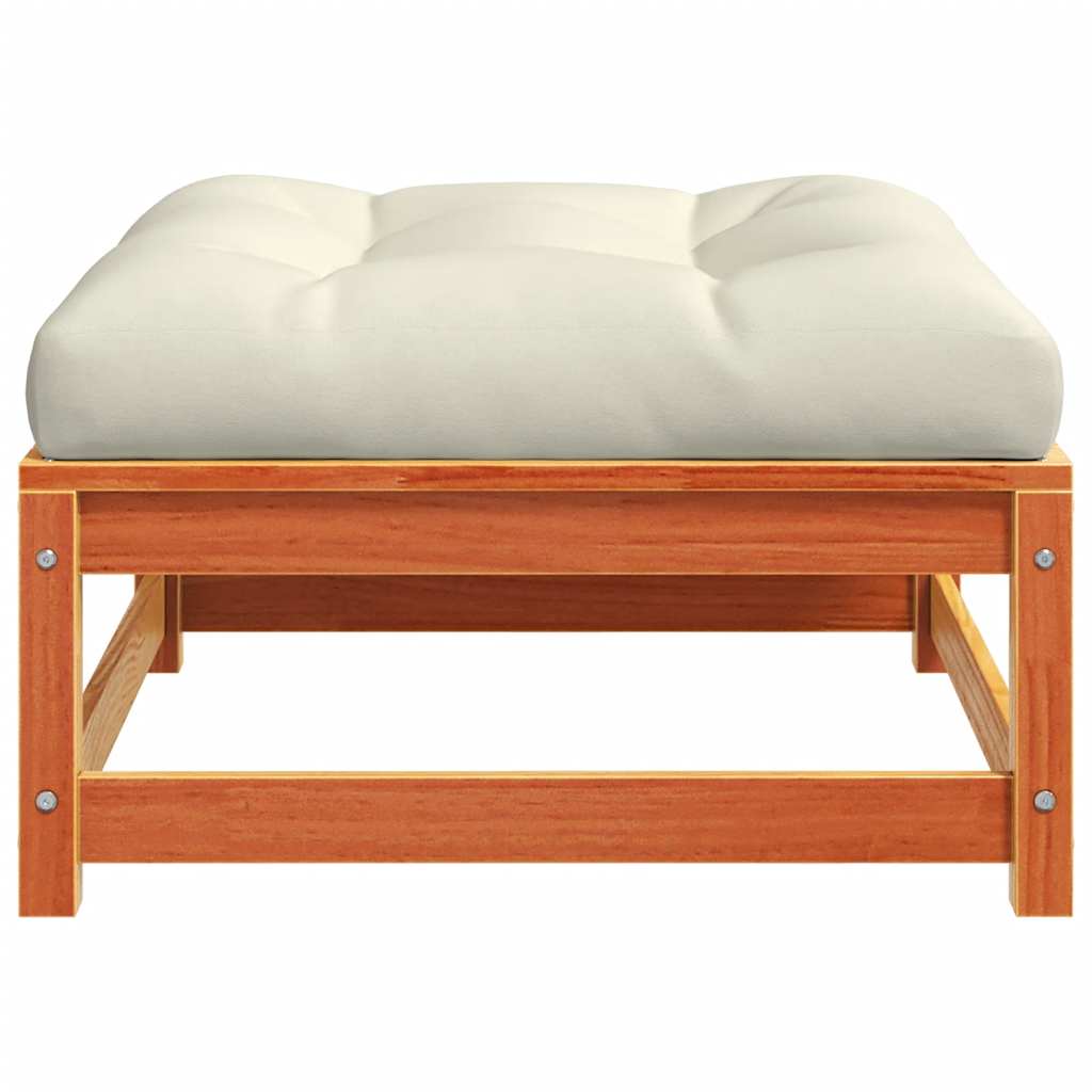 Gartenhocker mit Kissen Wachsbraun Massivholz Kiefer