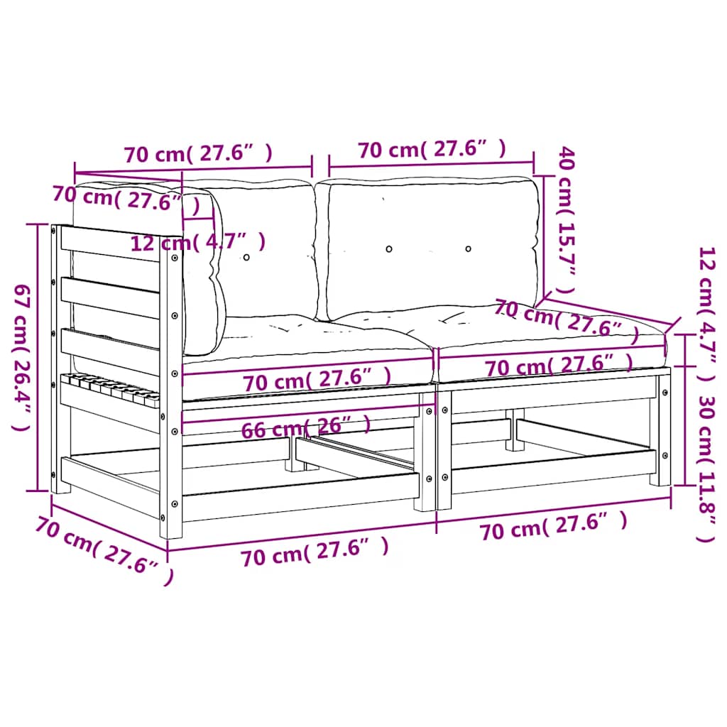 Gartensofa mit Kissen 2-Sitzer Massivholz Kiefer