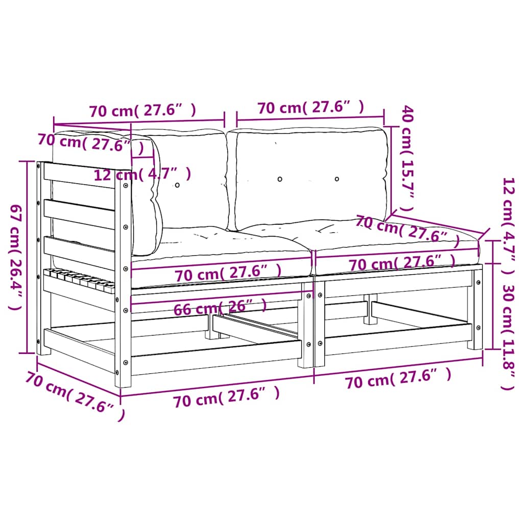 Gartensofa mit Kissen 2-Sitzer Weiß Massivholz Kiefer