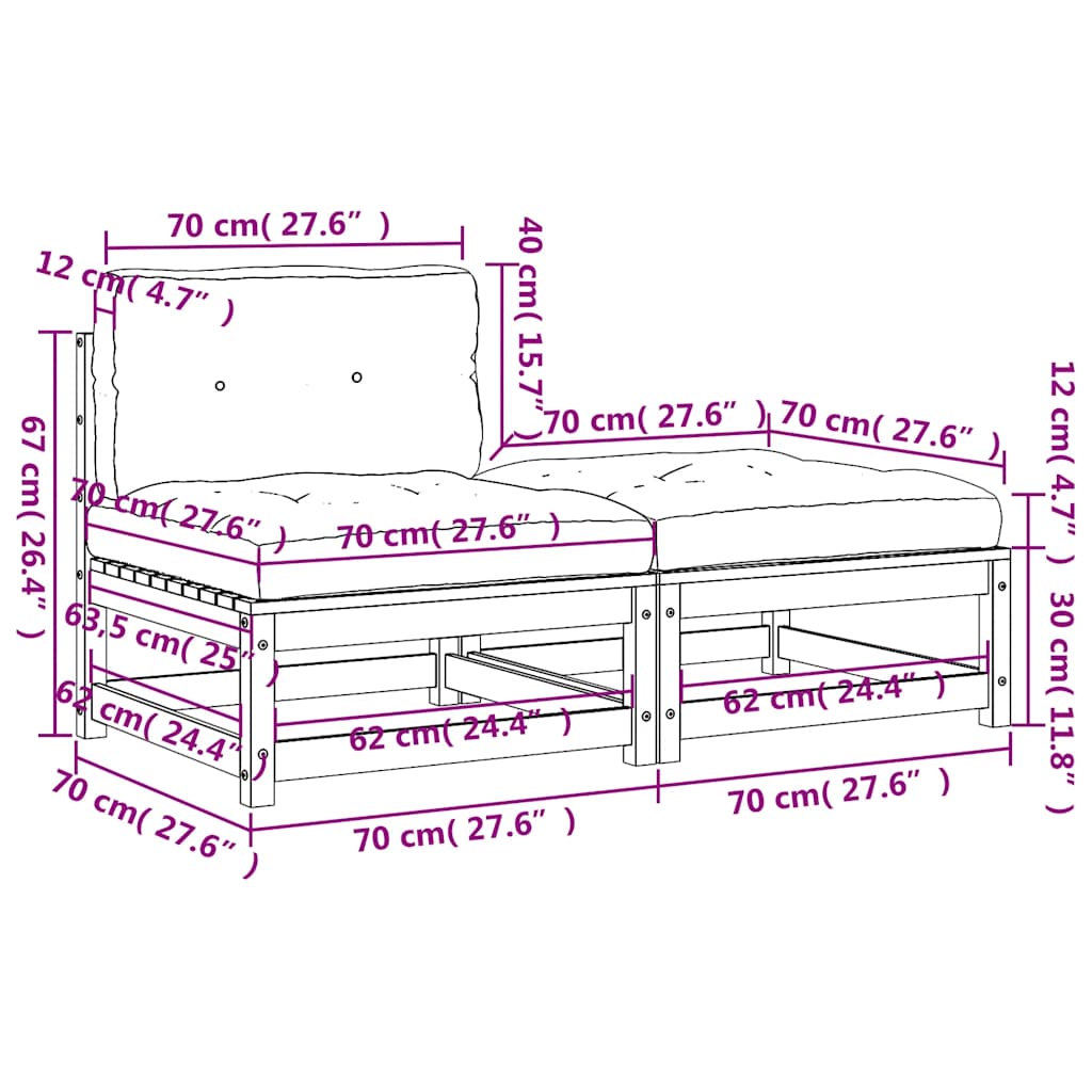 Gartensofa ohne Armlehnen mit Kissen und Hocker