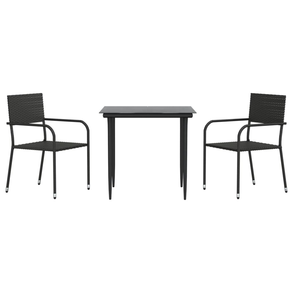 3-tlg. Garten-Essgruppe Schwarz Poly Rattan und Stahl