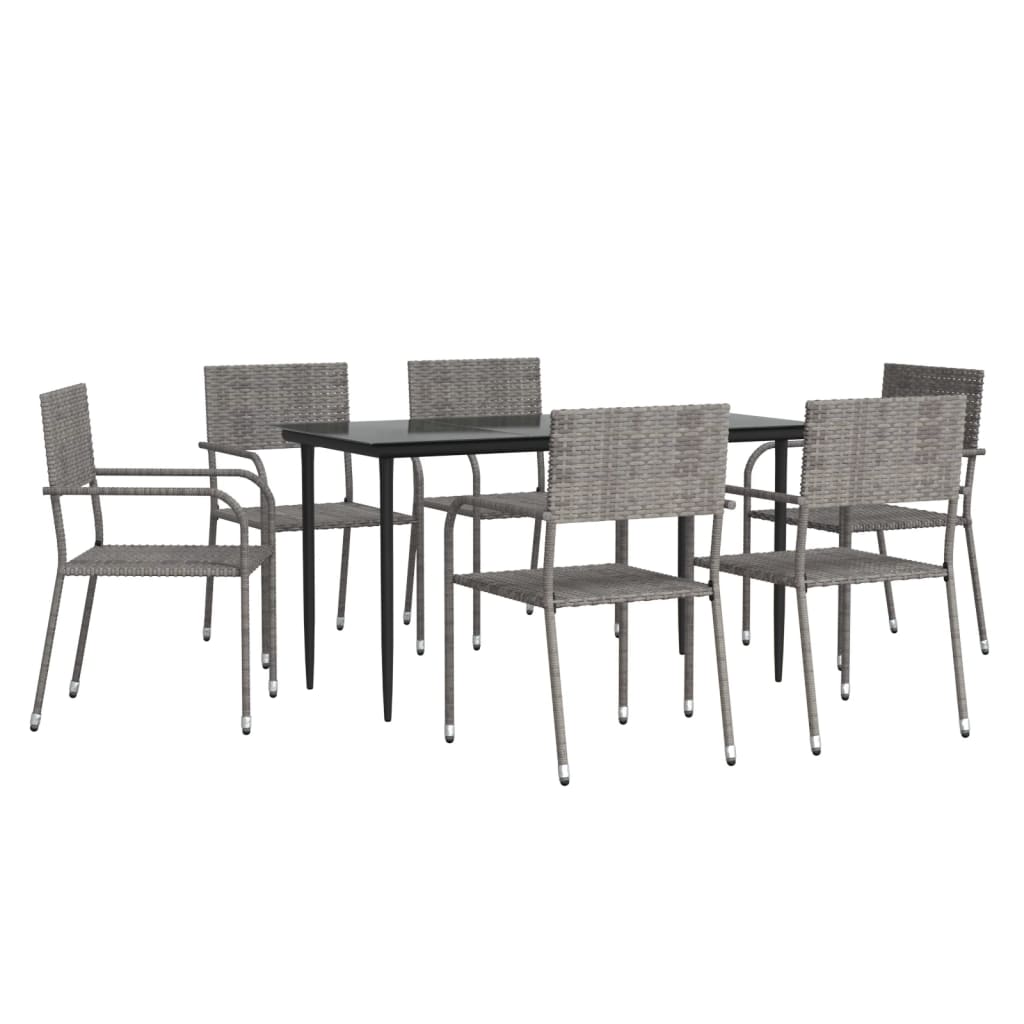 7-tlg. Garten-Essgruppe Grau und Schwarz Poly Rattan und Stahl