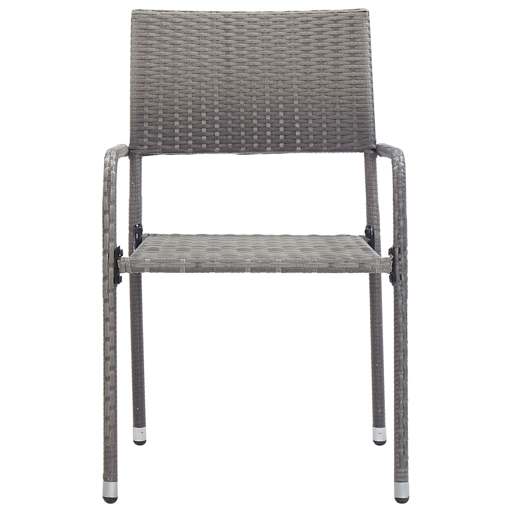 7-tlg. Garten-Essgruppe Grau und Schwarz Poly Rattan und Stahl