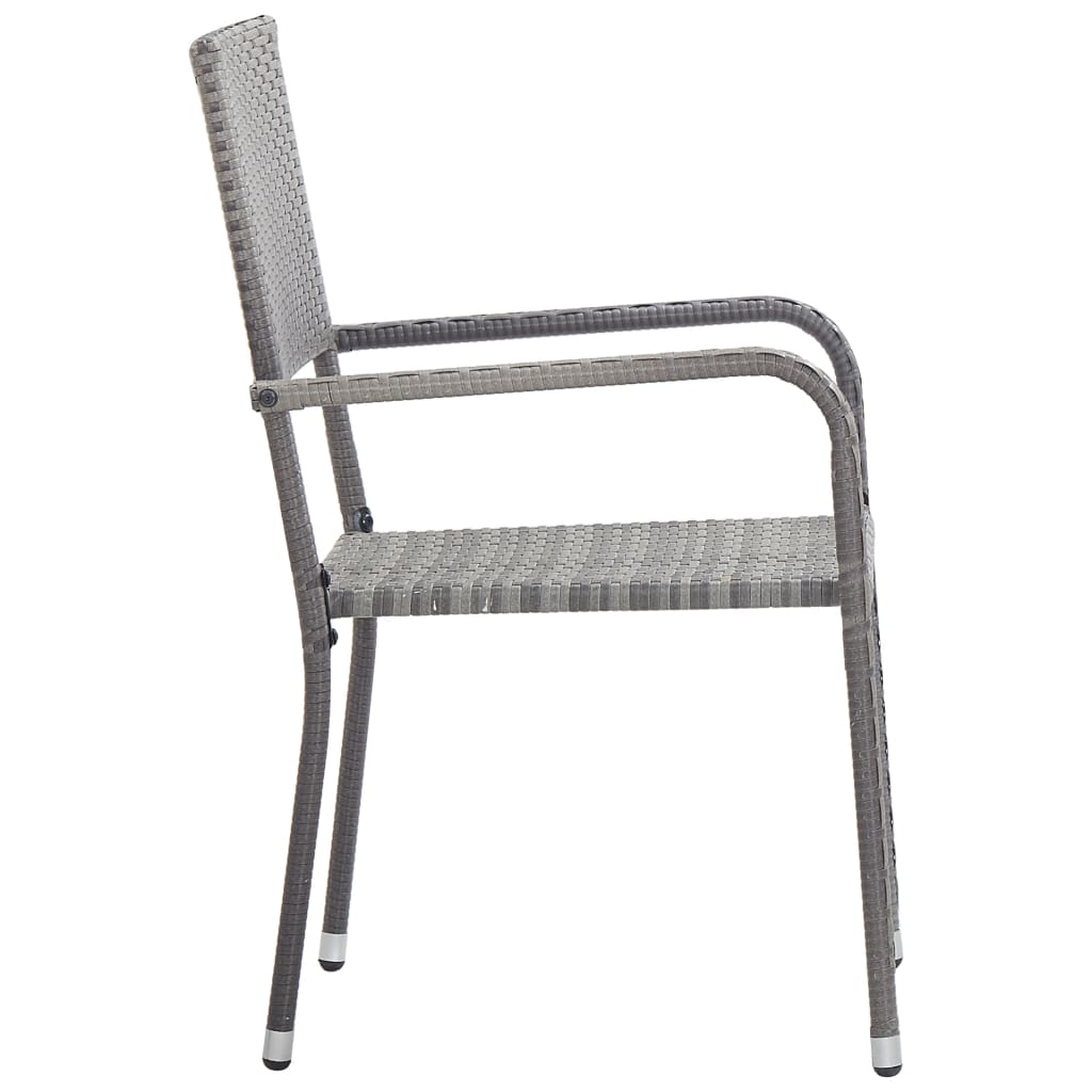 7-tlg. Garten-Essgruppe Grau und Schwarz Poly Rattan und Stahl