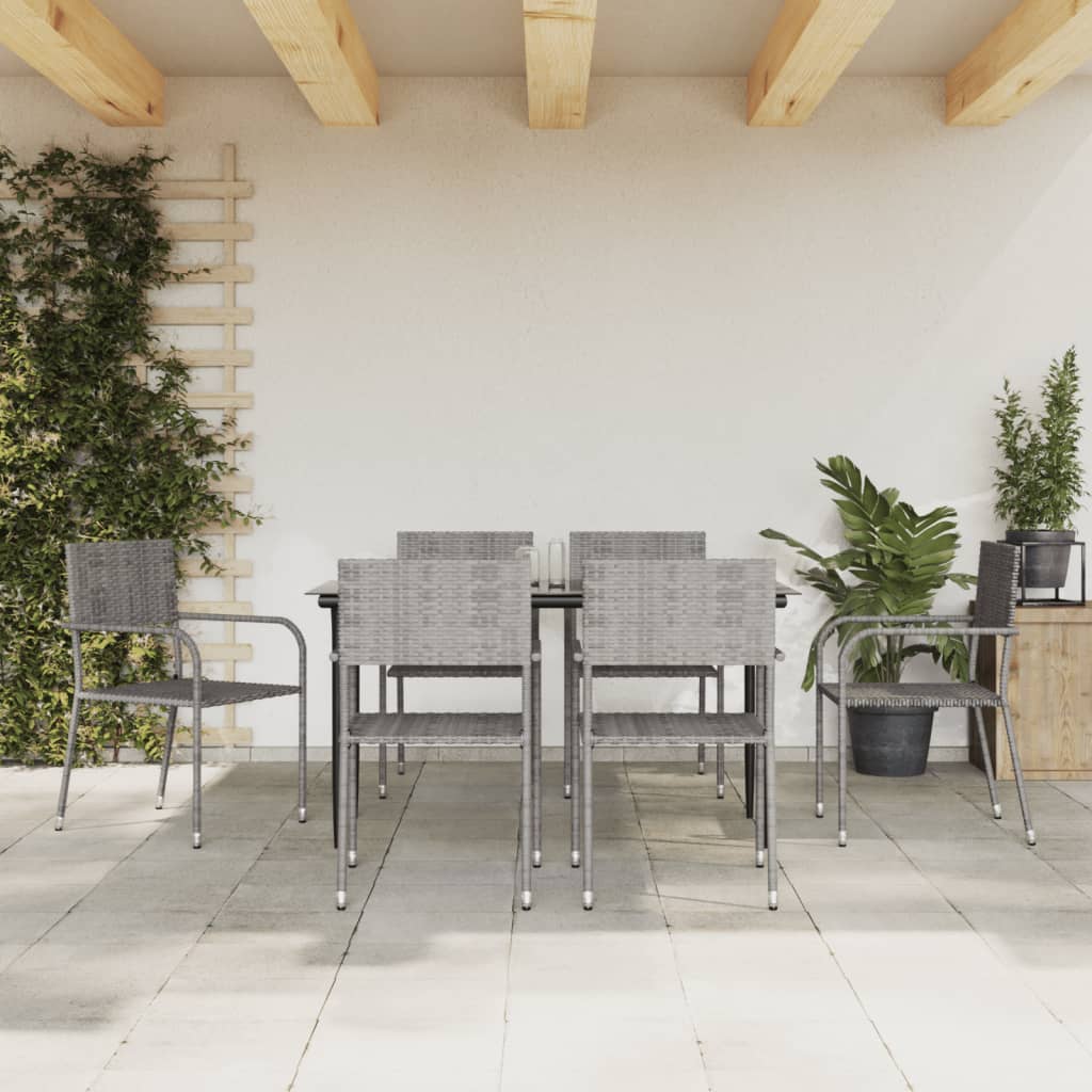 7-tlg. Garten-Essgruppe Grau und Schwarz Poly Rattan und Stahl
