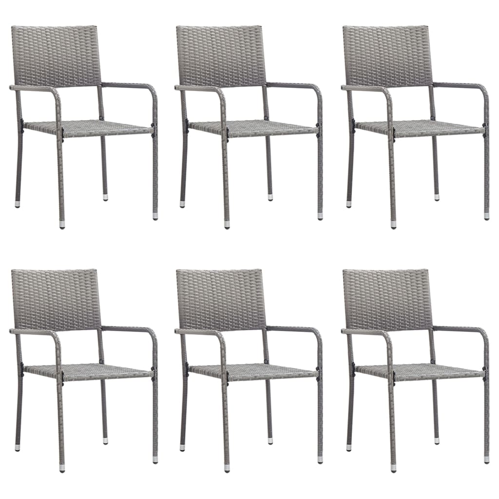 7-tlg. Garten-Essgruppe Grau und Schwarz Poly Rattan und Stahl