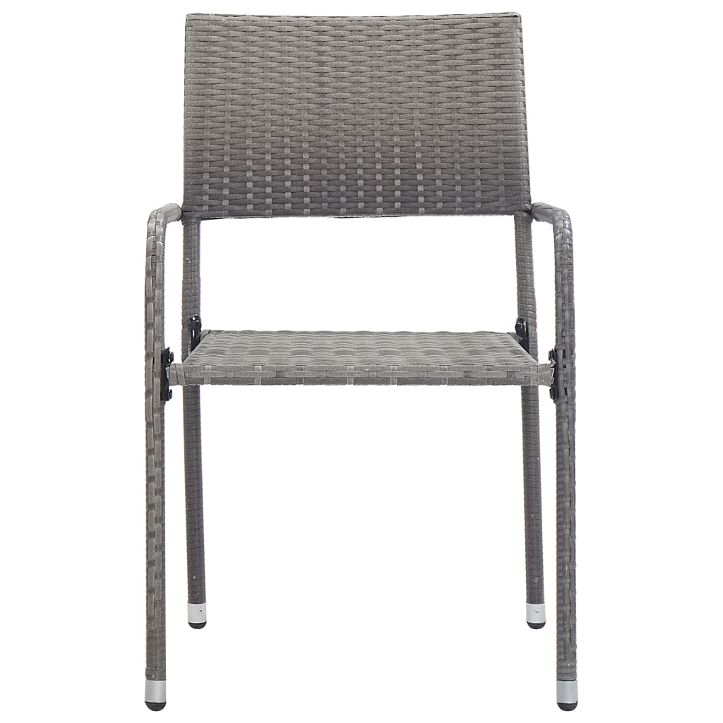 7-tlg. Garten-Essgruppe Grau und Schwarz Poly Rattan und Stahl