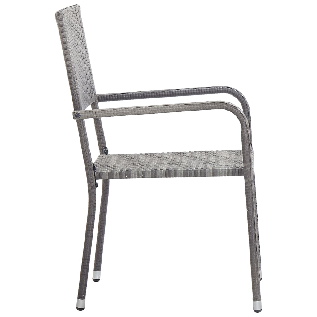 7-tlg. Garten-Essgruppe Grau und Schwarz Poly Rattan und Stahl