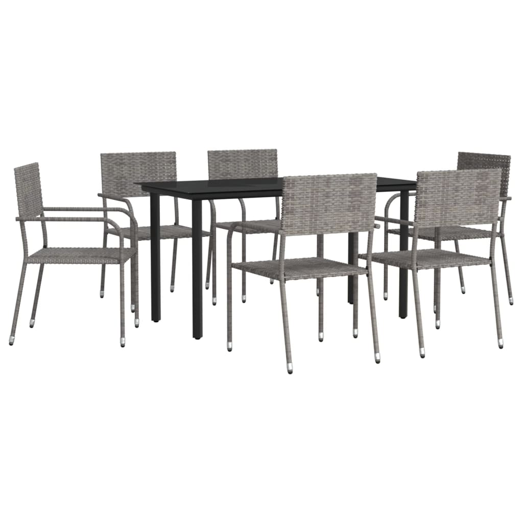 7-tlg. Garten-Essgruppe Grau und Schwarz Poly Rattan und Stahl