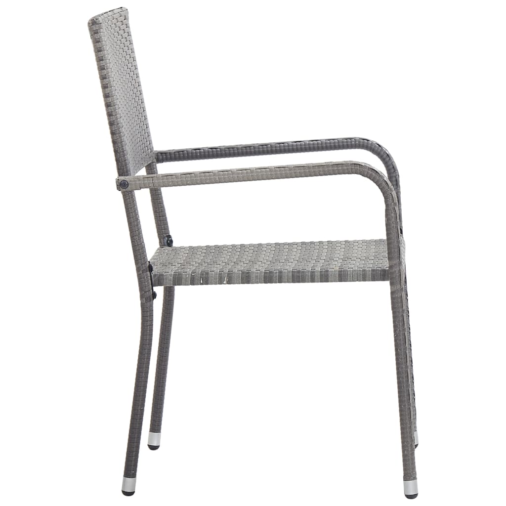 7-tlg. Garten-Essgruppe Grau und Schwarz Poly Rattan und Stahl