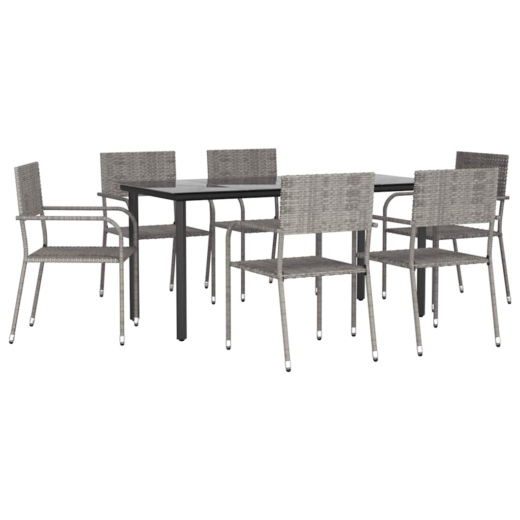 7-tlg. Garten-Essgruppe Grau und Schwarz Poly Rattan und Stahl