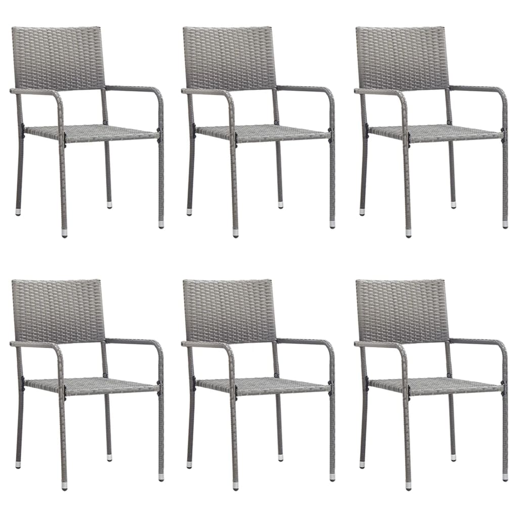 7-tlg. Garten-Essgruppe Grau und Schwarz Poly Rattan und Stahl