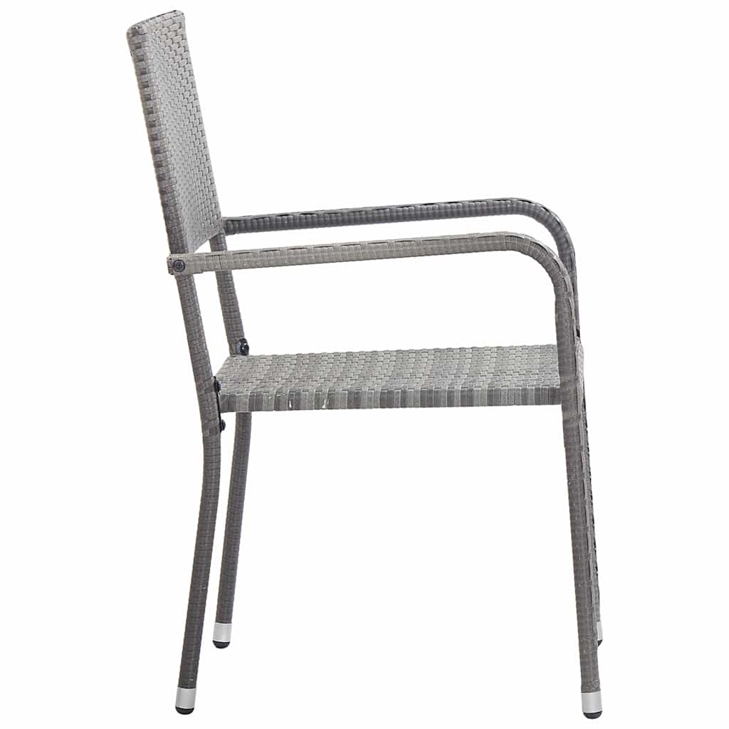 7-tlg. Garten-Essgruppe Grau und Schwarz Poly Rattan und Stahl