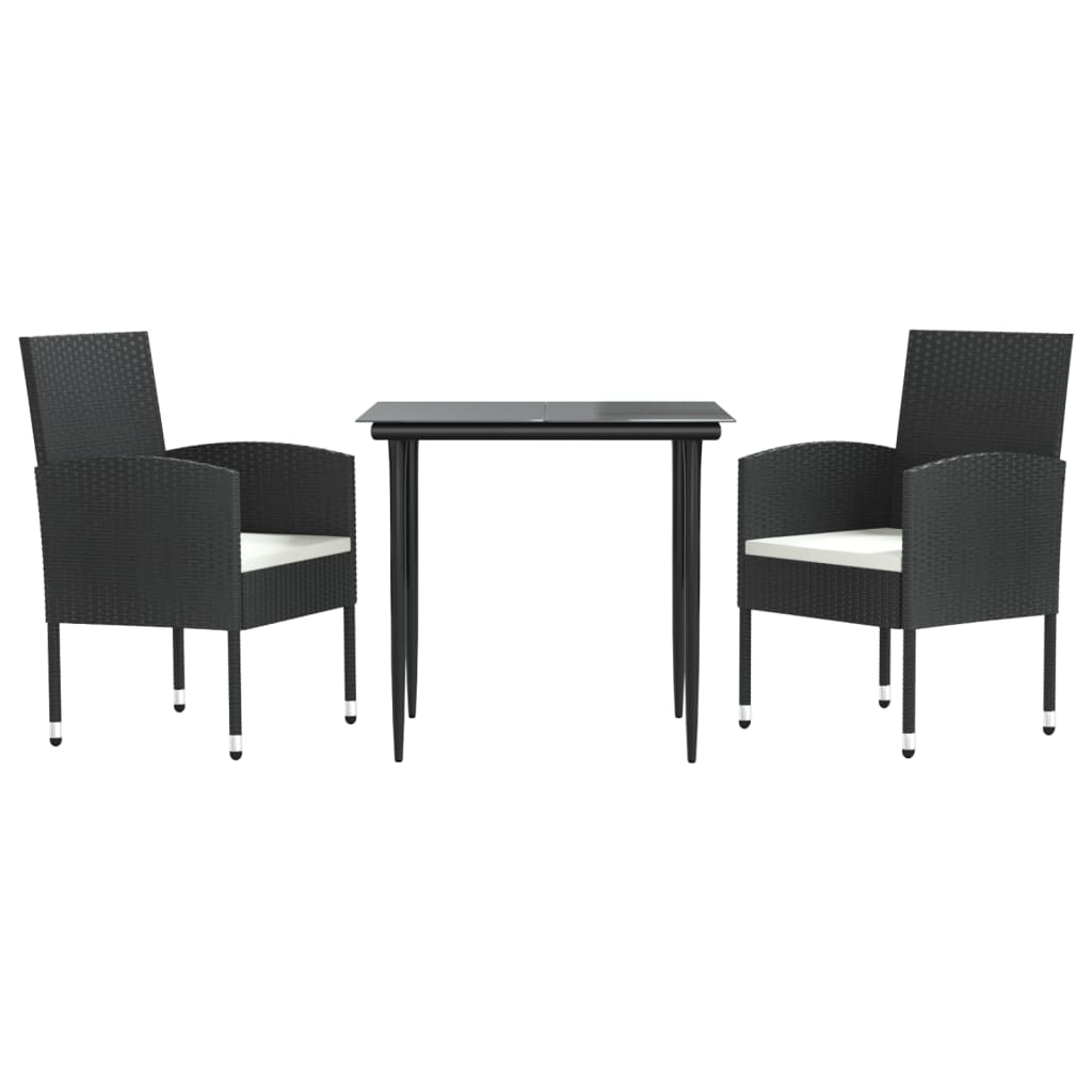 3-tlg. Garten-Essgruppe Schwarz Poly Rattan und Stahl
