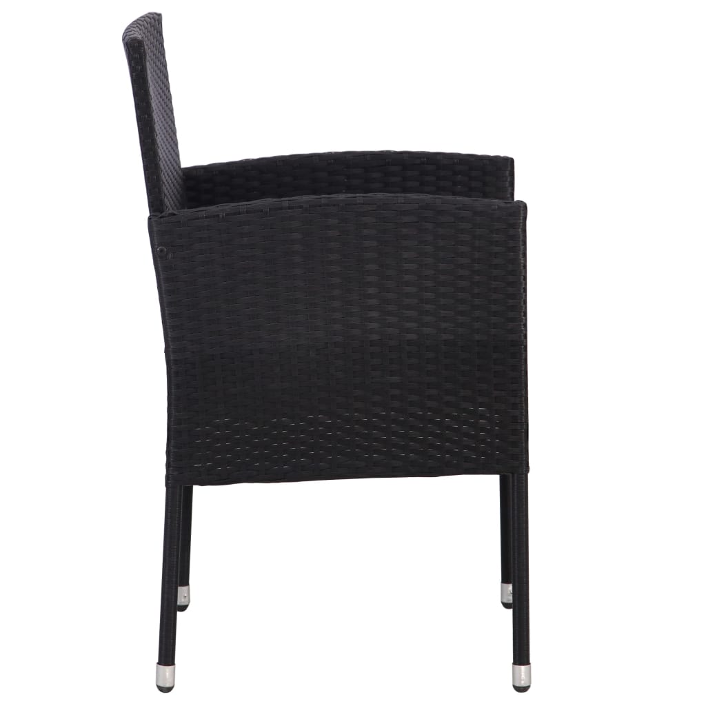 3-tlg. Garten-Essgruppe Schwarz Poly Rattan und Stahl
