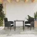 3-tlg. Garten-Essgruppe Schwarz Poly Rattan und Stahl