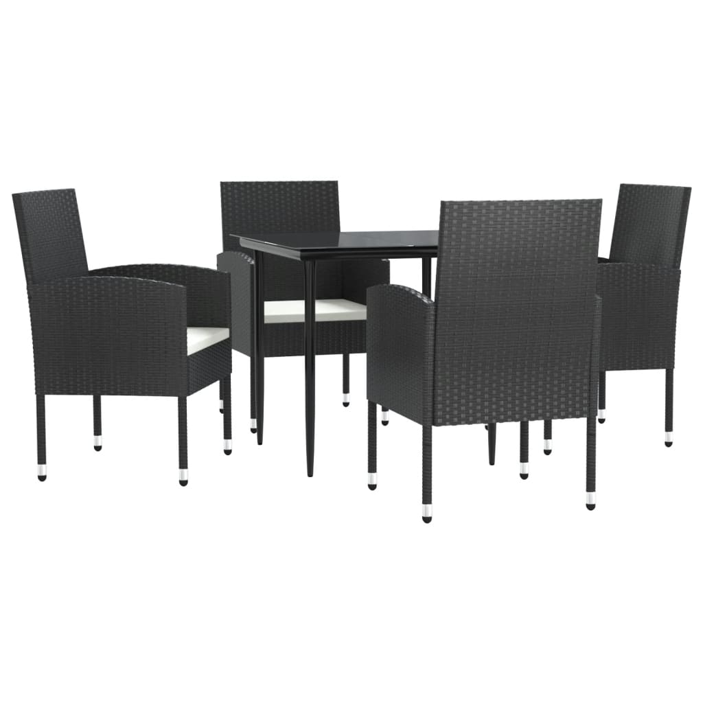 5-tlg. Garten-Essgruppe Schwarz Poly Rattan und Stahl