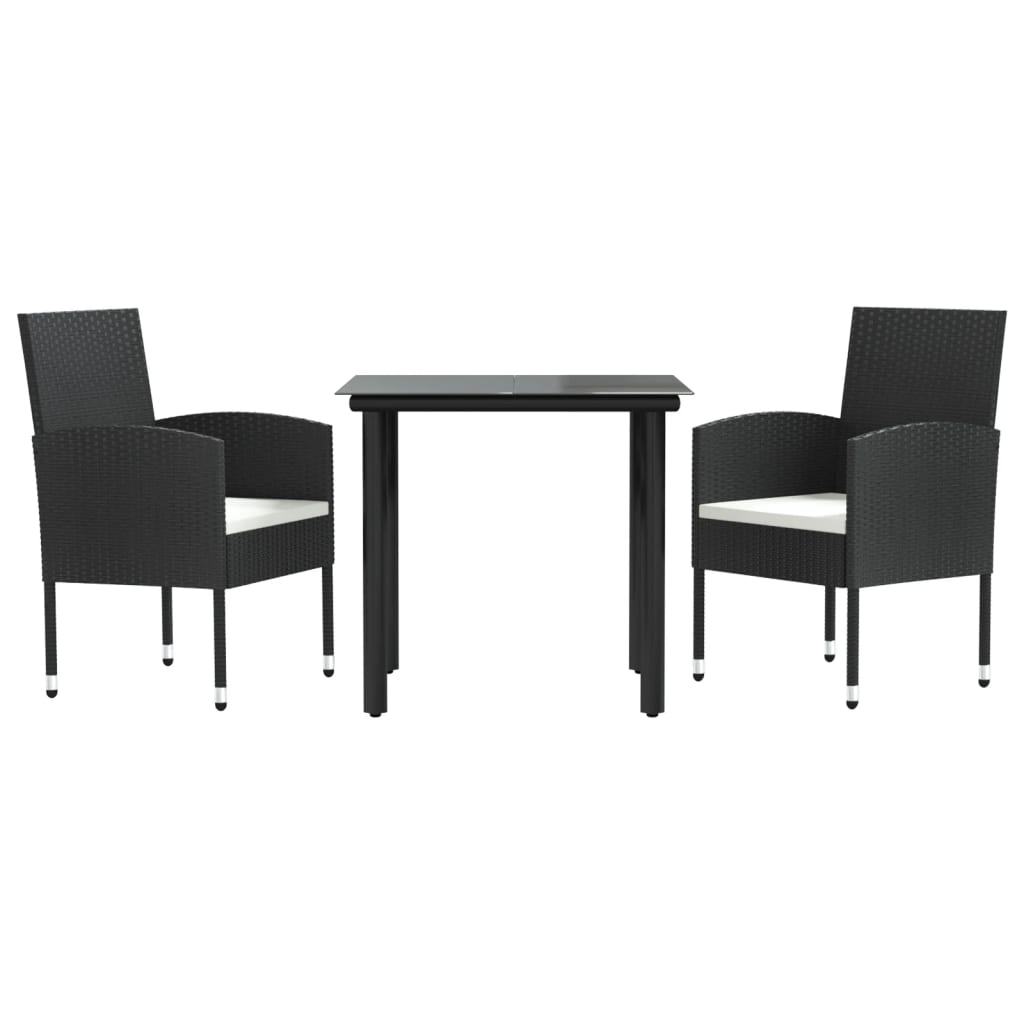 3-tlg. Garten-Essgruppe Schwarz Poly Rattan und Stahl