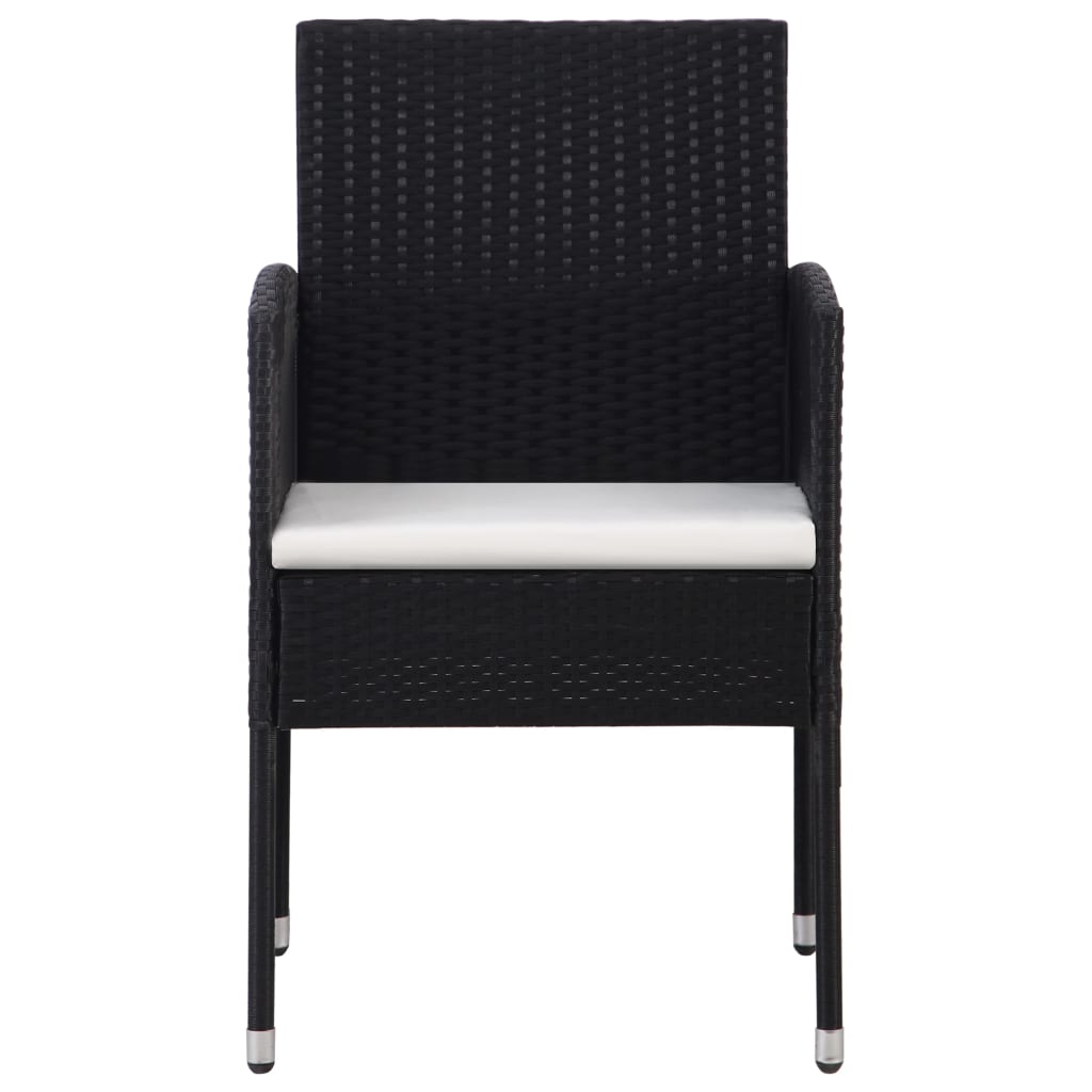 3-tlg. Garten-Essgruppe Schwarz Poly Rattan und Stahl
