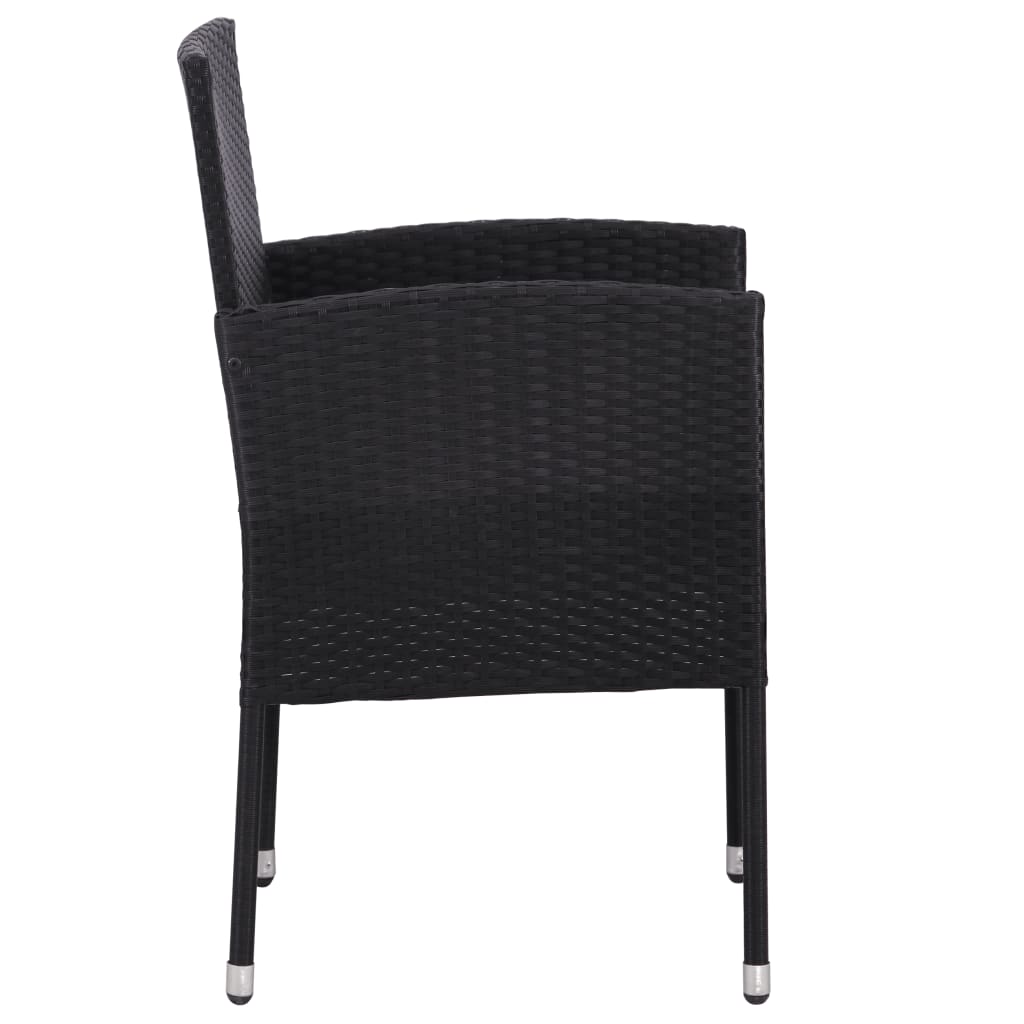 3-tlg. Garten-Essgruppe Schwarz Poly Rattan und Stahl