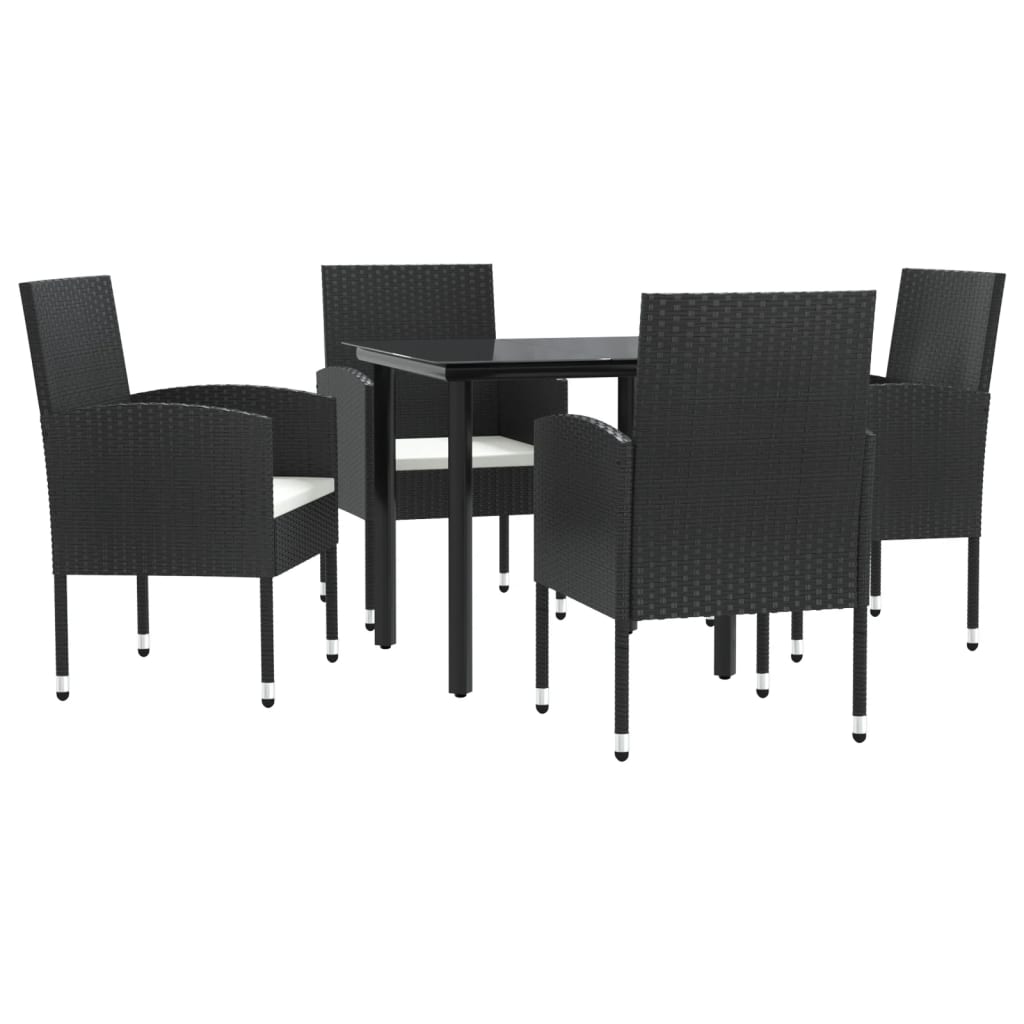 5-tlg. Garten-Essgruppe Schwarz Poly Rattan und Stahl