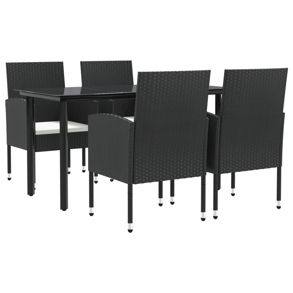 5-tlg. Garten-Essgruppe Schwarz Poly Rattan und Stahl