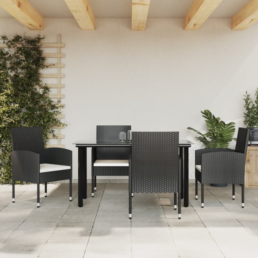 5-tlg. Garten-Essgruppe Schwarz Poly Rattan und Stahl
