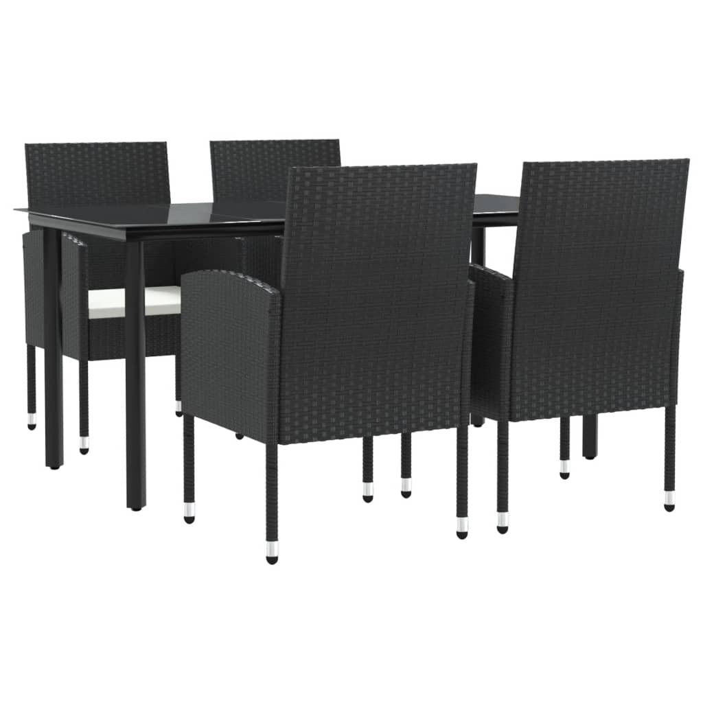 5-tlg. Garten-Essgruppe Schwarz Poly Rattan und Stahl