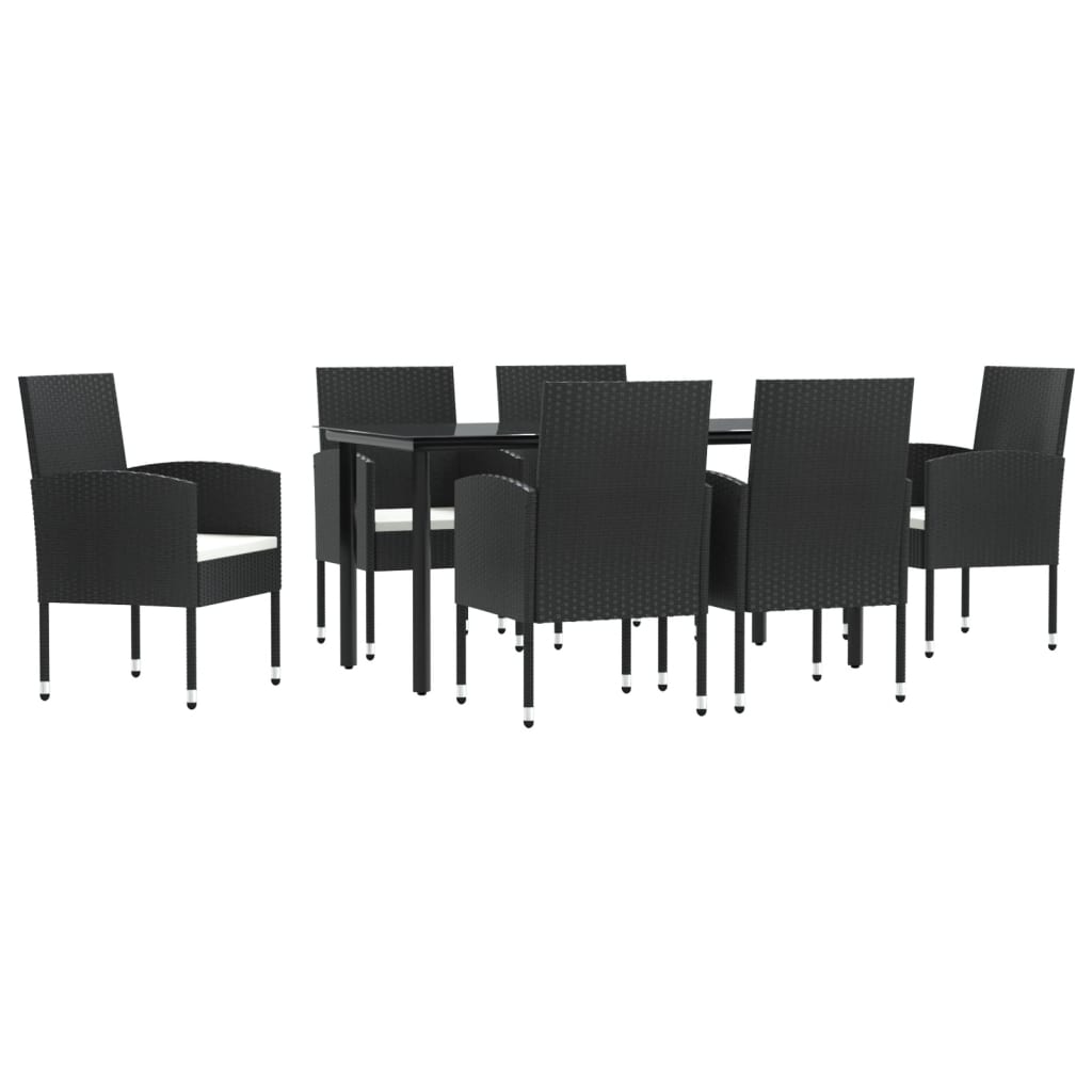 7-tlg. Garten-Essgruppe Schwarz Poly Rattan und Stahl