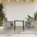 3-tlg. Garten-Essgruppe Grau und Schwarz Poly Rattan und Stahl
