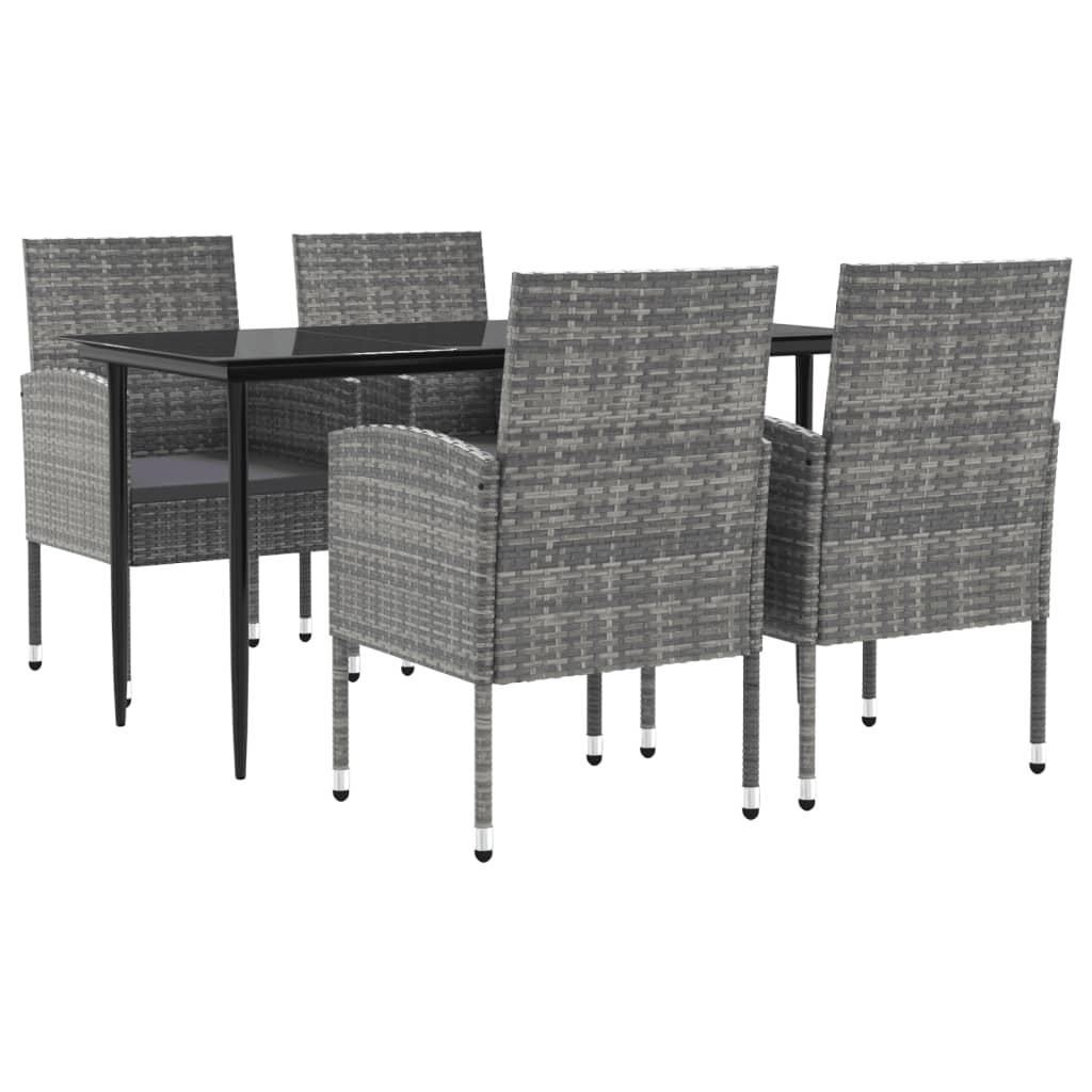 5-tlg. Garten-Essgruppe Grau und Schwarz Poly Rattan und Stahl