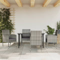 5-tlg. Garten-Essgruppe Grau und Schwarz Poly Rattan und Stahl