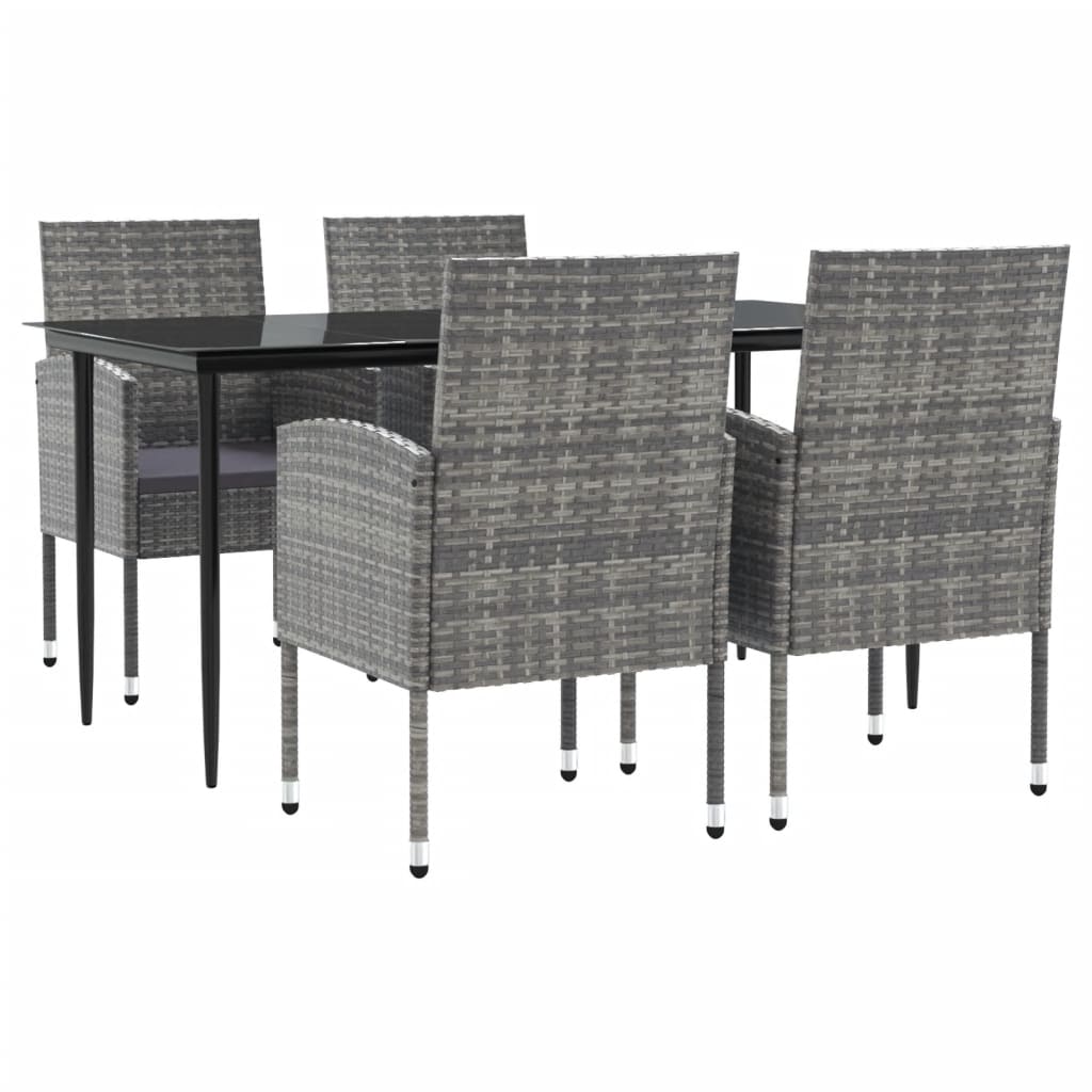 5-tlg. Garten-Essgruppe Grau und Schwarz Poly Rattan und Stahl