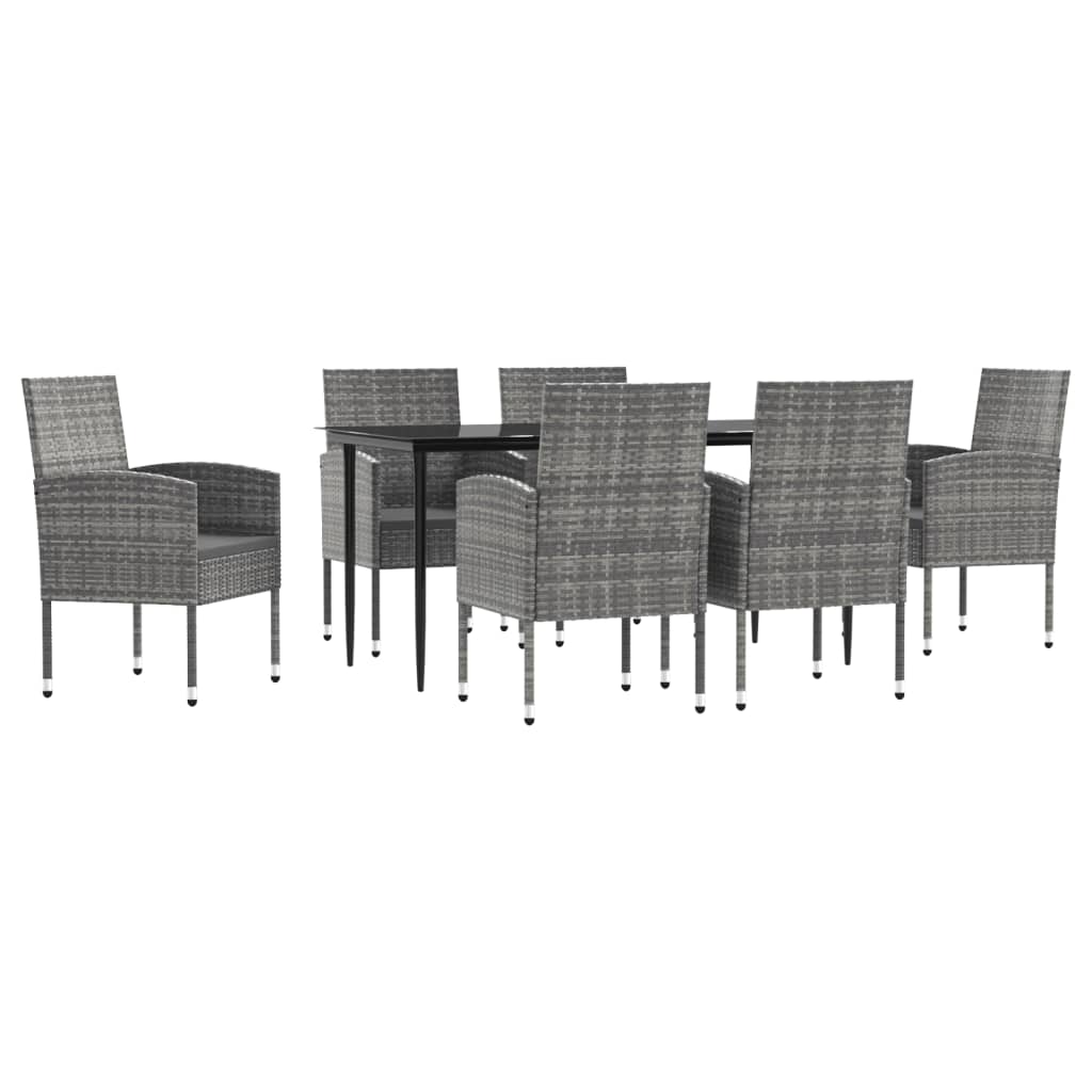 7-tlg. Garten-Essgruppe Grau und Schwarz Poly Rattan und Stahl