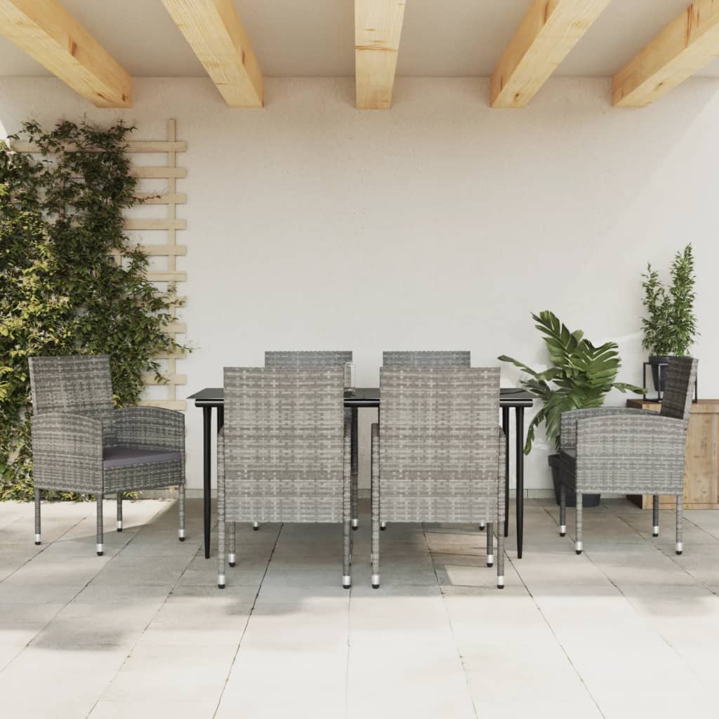 7-tlg. Garten-Essgruppe Grau und Schwarz Poly Rattan und Stahl