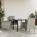 5-tlg. Garten-Essgruppe Grau und Schwarz Poly Rattan und Stahl