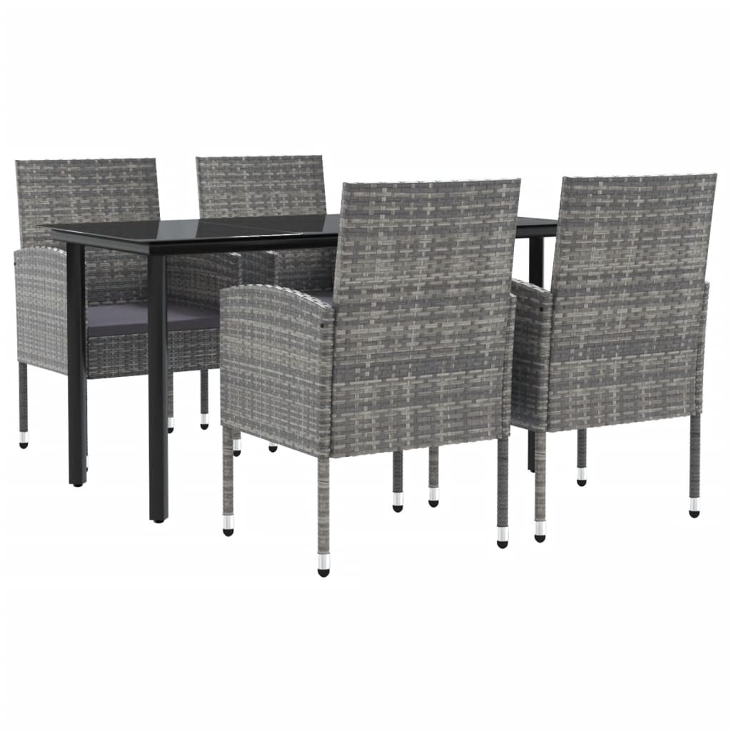 5-tlg. Garten-Essgruppe Grau und Schwarz Poly Rattan und Stahl