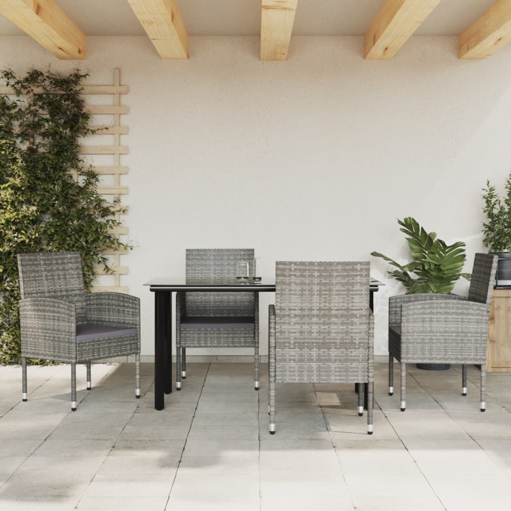5-tlg. Garten-Essgruppe Grau und Schwarz Poly Rattan und Stahl