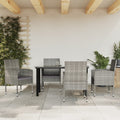 5-tlg. Garten-Essgruppe Grau und Schwarz Poly Rattan und Stahl