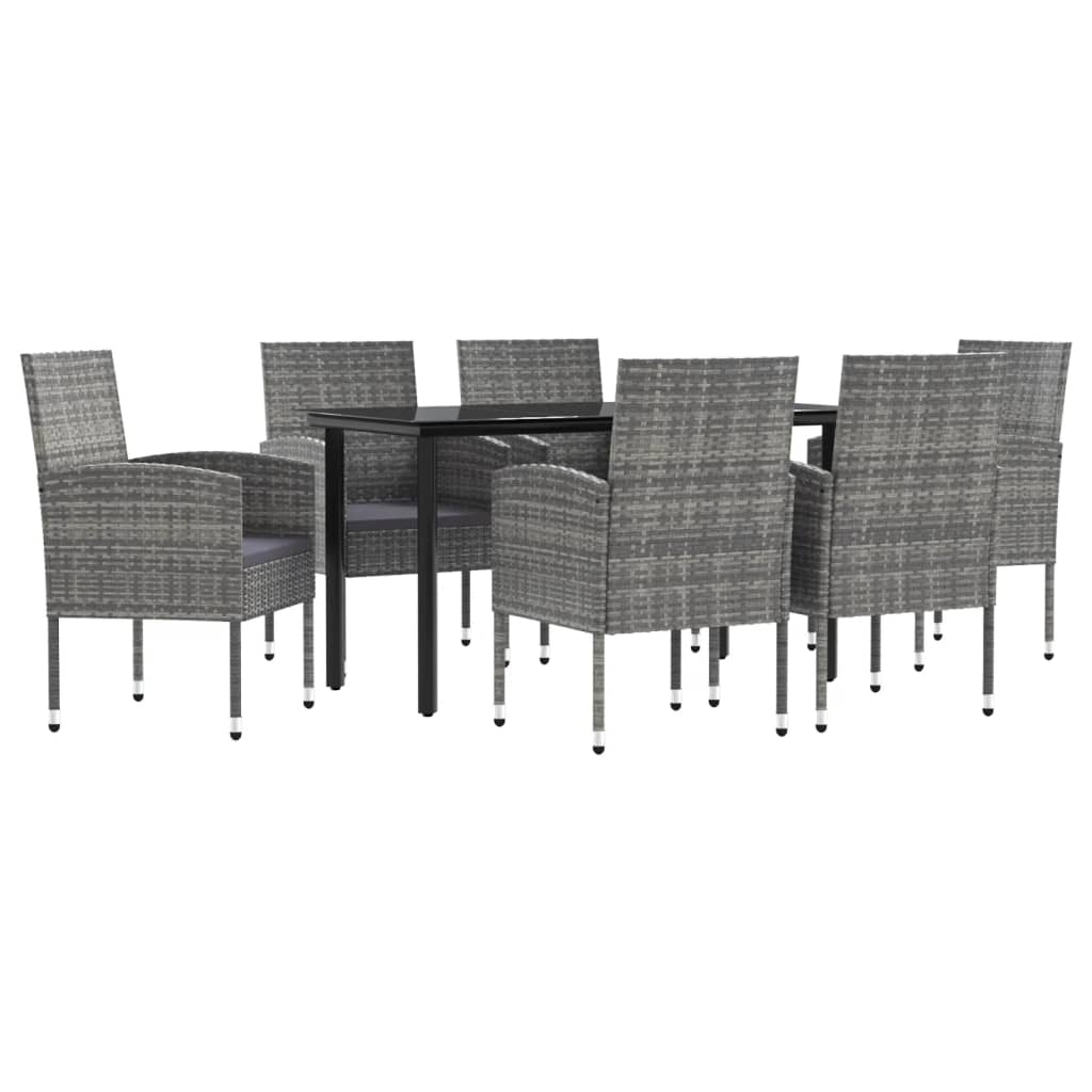 7-tlg. Garten-Essgruppe Grau und Schwarz Poly Rattan und Stahl