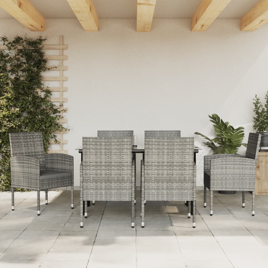 7-tlg. Garten-Essgruppe Grau und Schwarz Poly Rattan und Stahl