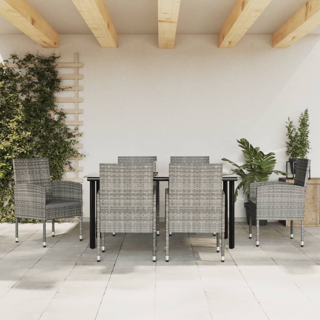 7-tlg. Garten-Essgruppe Grau und Schwarz Poly Rattan und Stahl