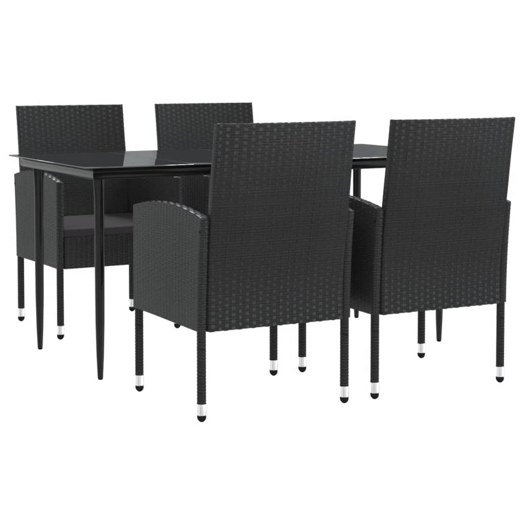 5-tlg. Garten-Essgruppe Schwarz Poly Rattan und Stahl