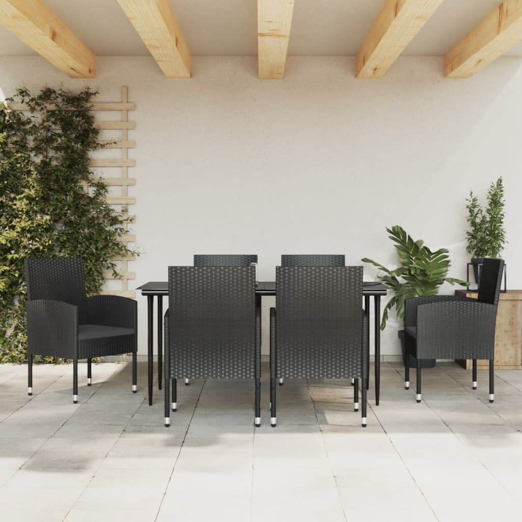 7-tlg. Garten-Essgruppe Schwarz Poly Rattan und Stahl