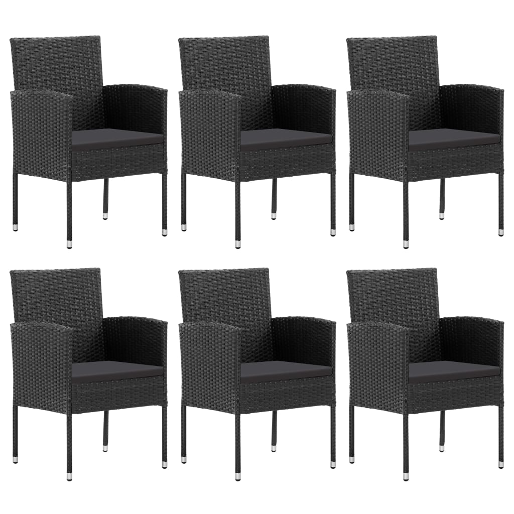 7-tlg. Garten-Essgruppe Schwarz Poly Rattan und Stahl