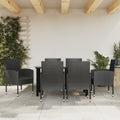 7-tlg. Garten-Essgruppe Schwarz Poly Rattan und Stahl